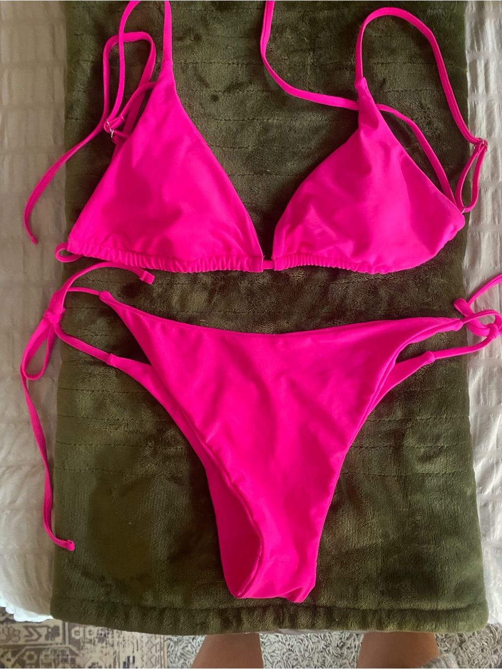 Hot Pink Triangle String Bikini Set